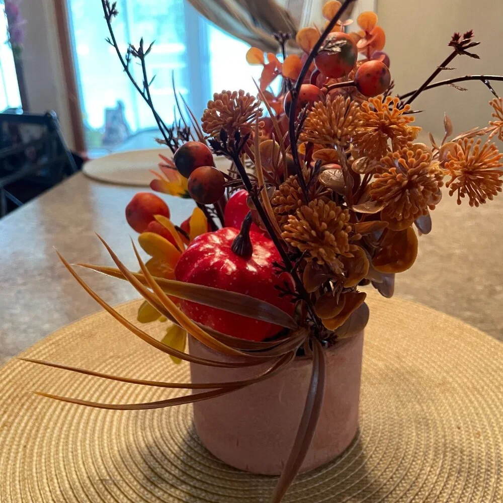 Autumn Tabletop Faux Floral Decor — Neutral Planter